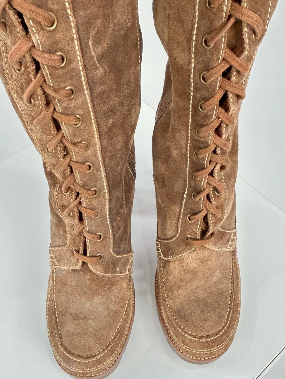 Michael Kors Aquarius Suede Lace Up Knee High Platform Boots 8.5M